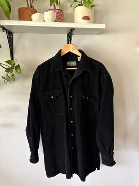 Black Corduroy Button-Up Shirt Jacket - Unbranded